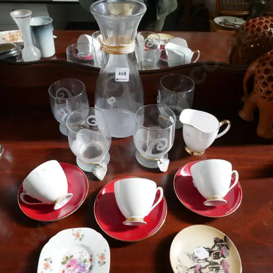 glasses, Queen Anne creamer, saucers etc