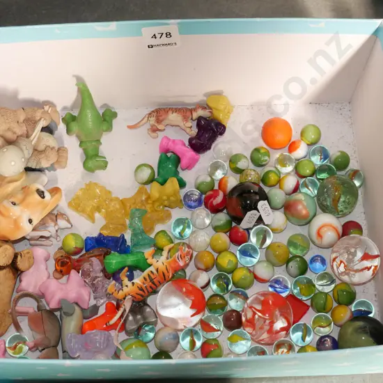 box; marbles, toys