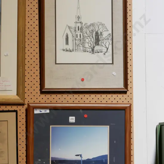 small Grahame Sydney? print, framed church print - red dots