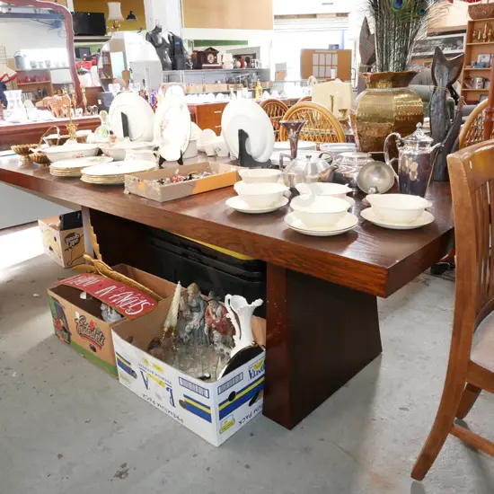 heavy oak dark stained dining table H-750 W-2100 D-1050