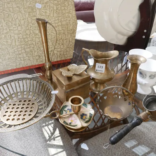 brass ware; vases, trinket box, candlestick etc