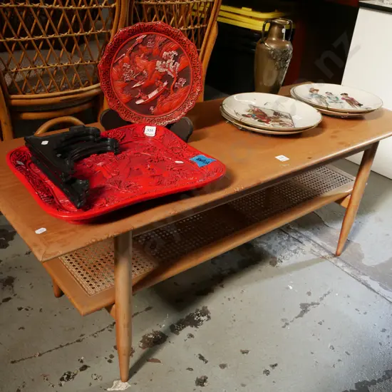 restorer's retro veneer bergere 2 tier table - water staining to top