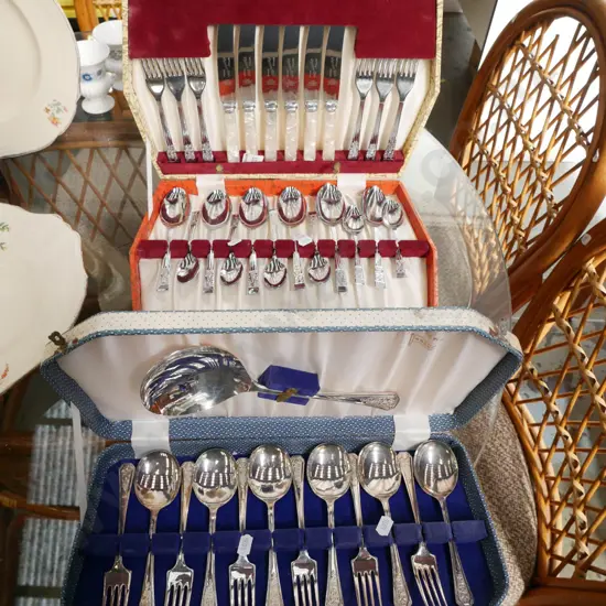 2x cased cutlery set - 6 place dinner set, sweet set