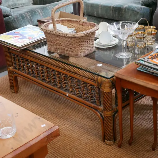 bamboo and glass top coffe table H-420 W-1020 D-560