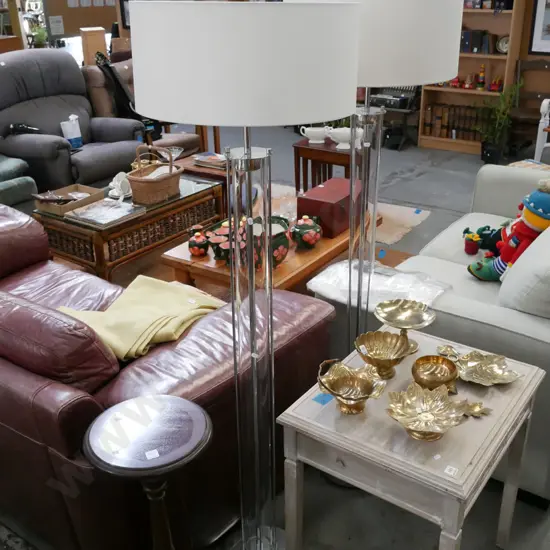 pair of modern glass and chrome standard lamps H-1610