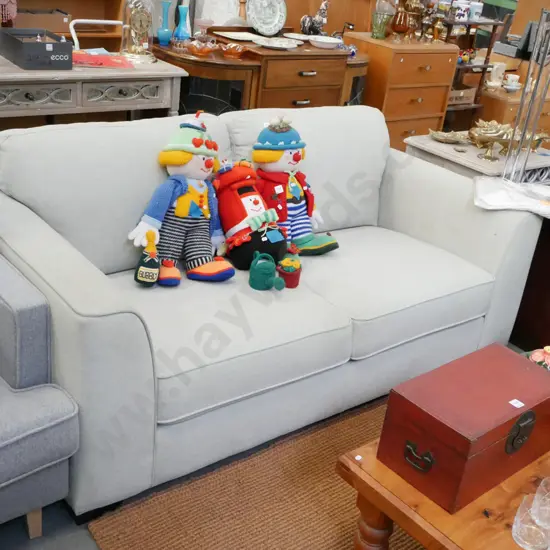 grey upholstered modern 2 seater settee - some marking and staining