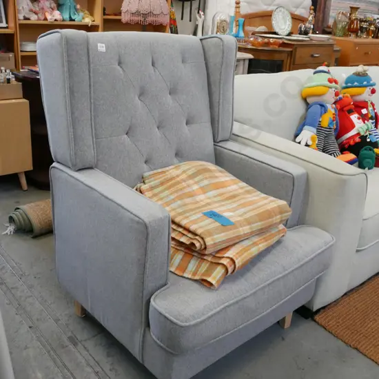 modern grey upholstered wingback chair