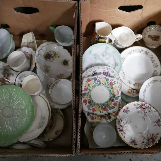 2x boxes; plates, saucers, cups bowls etc - red dots