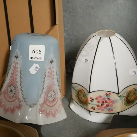 small hand painted glass light fitting & one other light fitting