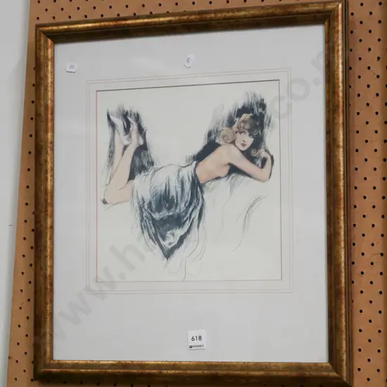 gilt framed print - woman reclining 