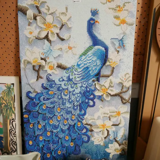 plastic bead picture of a peacock