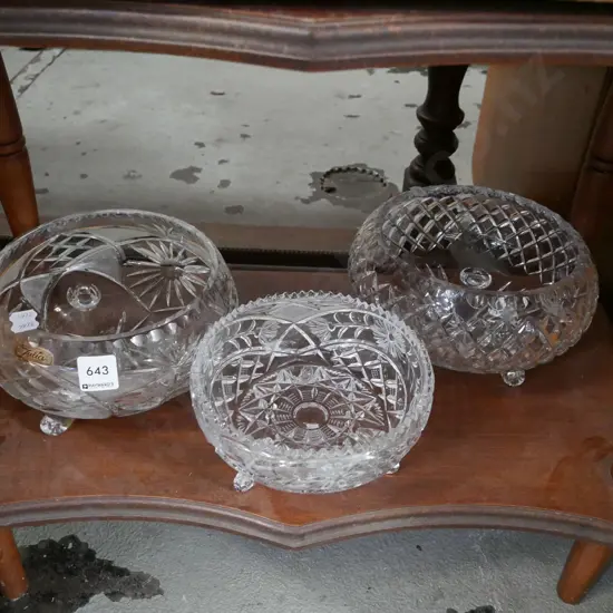 3 x footed cut crystal bowls