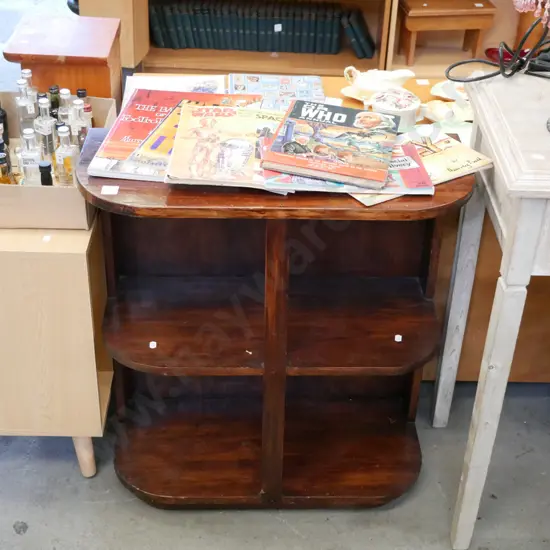 deco dark stained half round bookcase H-690 W-600 D-280