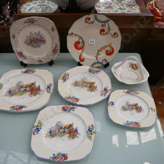 Tunstall plates & Royal Stafforshire handled dish