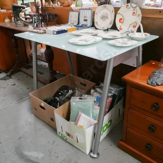 contemporary metal & glass topped desk/table H-750 W-1000 D-600