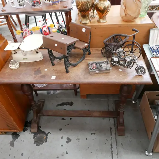 refectory based hall table, varnish needs attention, H-740 W-1040 D-410