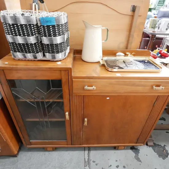 rimu cabinet with 1 leadlight door, 1 solid door & 1 drawer H-920 W-1180 D-420