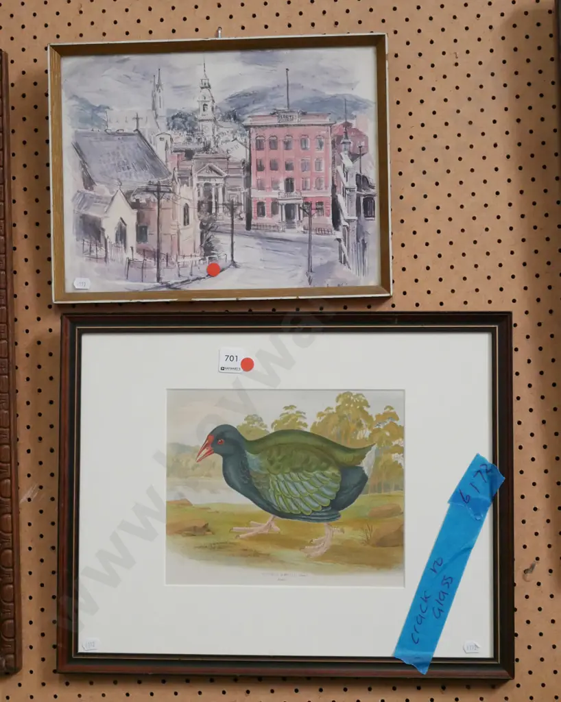 framed pukeko print - crack to glass, Shona McFarlane View St print - red dots Image 1++