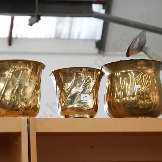 3x brass jardinieres