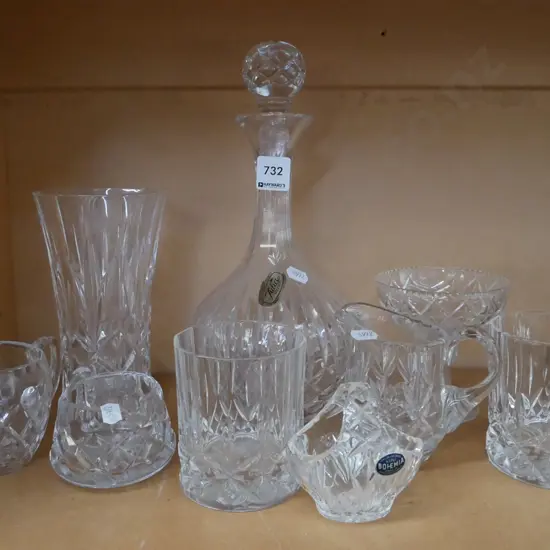 assorted crystal; decanter, tumblers etc