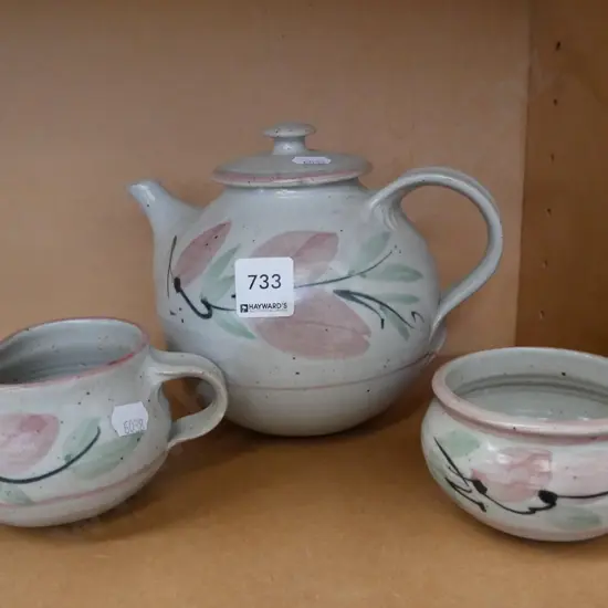 studio pottery tea pot, creamer etc