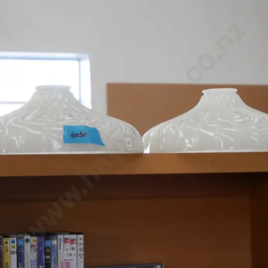 pair heavy milk glass frilled Edwardian light shades Diam-400