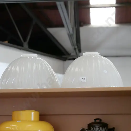 pair of Victorian heavy glass light shades Diam-300