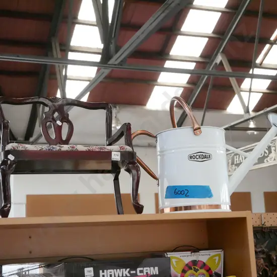 dark stained dolls bench seat, Rockdale watering can