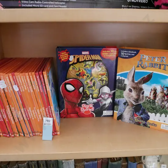 children's books, Spiderman and Peter Rabbit books and toys