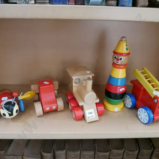 shelf of wooden toys