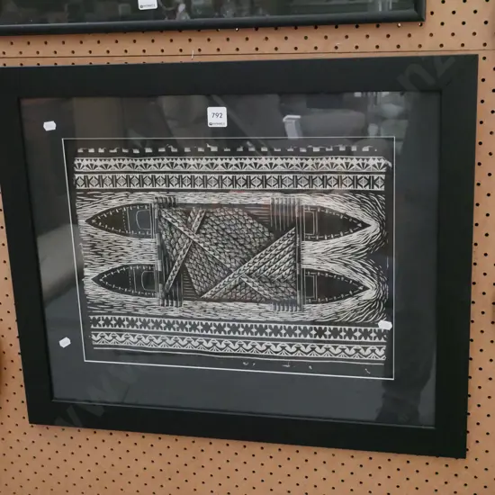 framed tapa cloth - canoe