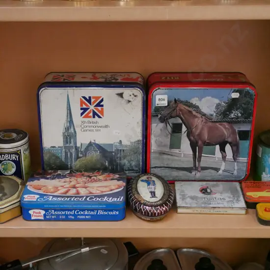 shelf of vintage tins