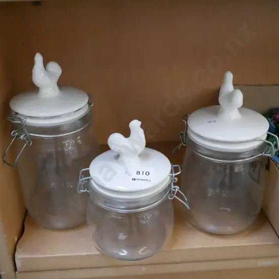 3x poultry themed storage canisters