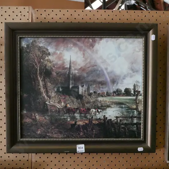 framed Constable print - cathedral and rainbow