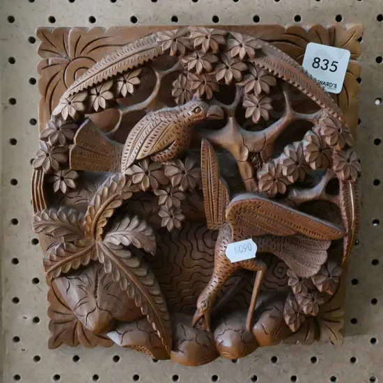 carved Indonesian wall art - birds