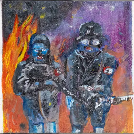 Rhys James Kelly - boxed oil on hessian "Purple Haze" H-290 W-900