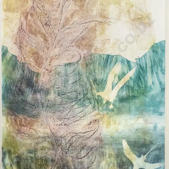 Sue Pearson 2011 - framed screenprint - birds and tree H-980 W-640