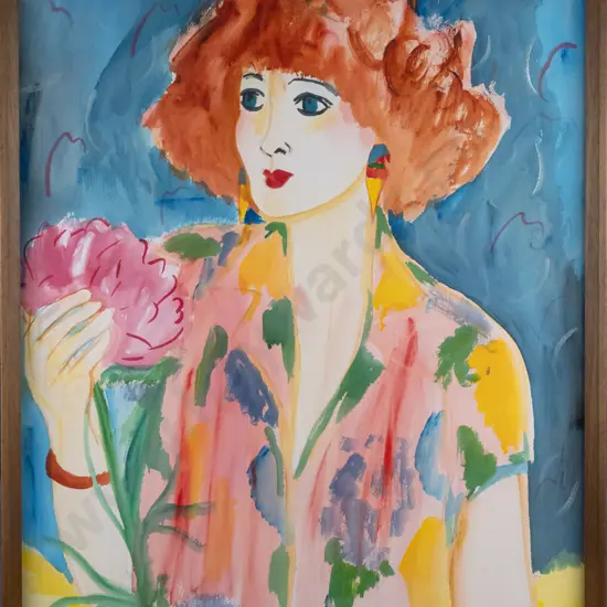 Pamela Brown '88 - framed acrylic on paper "The Peony" H-750 W-570