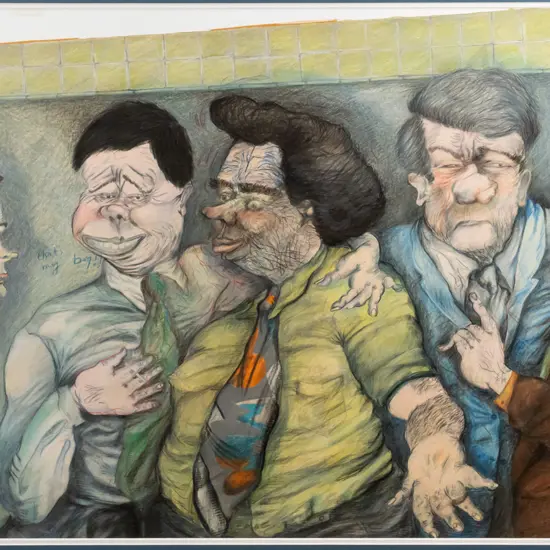 Roger Jamco - framed mixed media "that's my boy!!" H-540 W-740