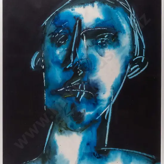 Mike Depree 1987 - framed acrylic on paper  "The cop said wait" H-450 W-370