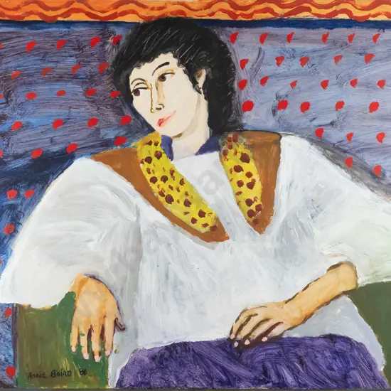 Annie Baird, 88-  framed watercolour  board - portrait H-600 W-800, foxing