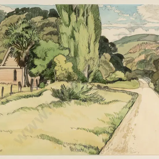 HV Miller '68 - framed watercolour and pencil - country scene