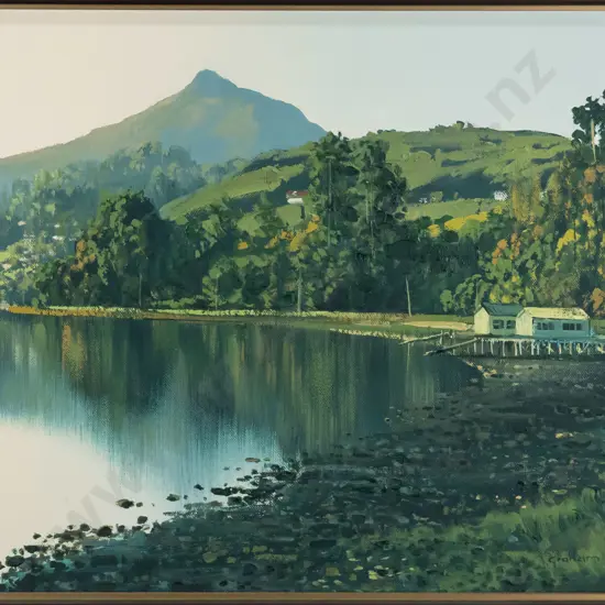 Graham Brinsley - framed oil on board "Broad Bay" H-340 W-440