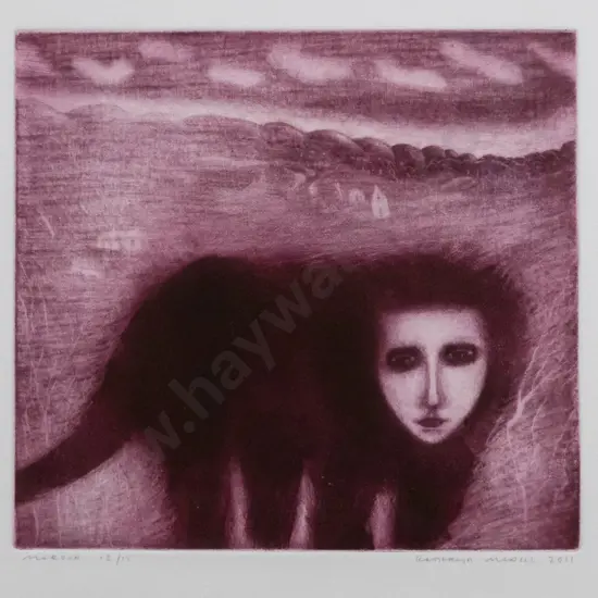 Kathryn Madill 2011 - framed mezzotint 12/15 "Maroon" H-170 W-170