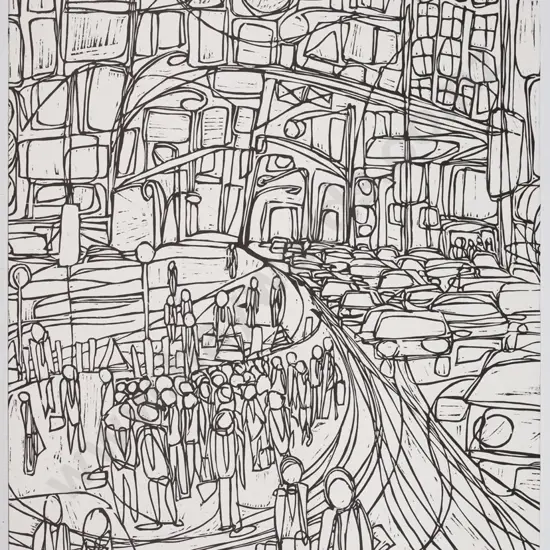 illegible signature '07-  unframed ltd edition print 1/10 "Alone in the crowd H-750 W-550