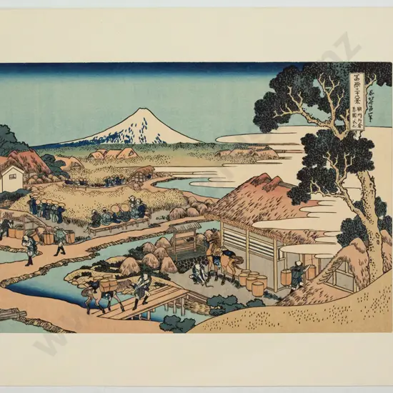 unframed Japanese wood block print - village scene  H-195 W-280