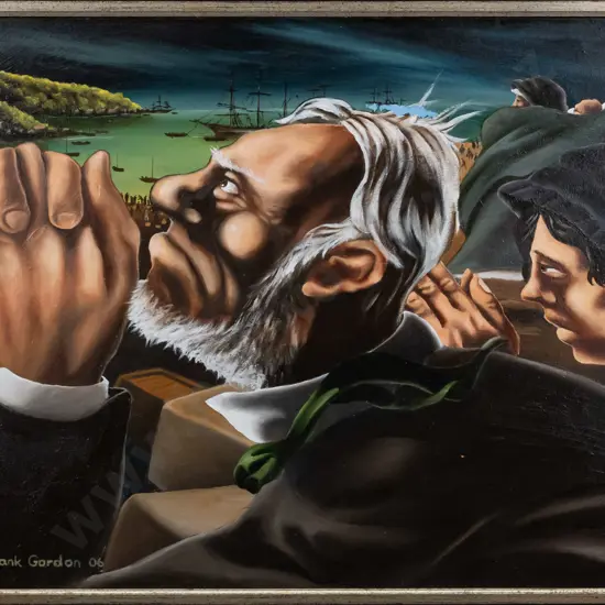 Frank Gordon '06 - framed oil on canvas - colonial scene H-490 W-590