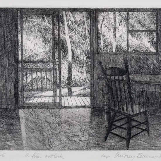 Audrey Bascand '01 - framed etching 2/25 "a find outlook" H-200 W-240