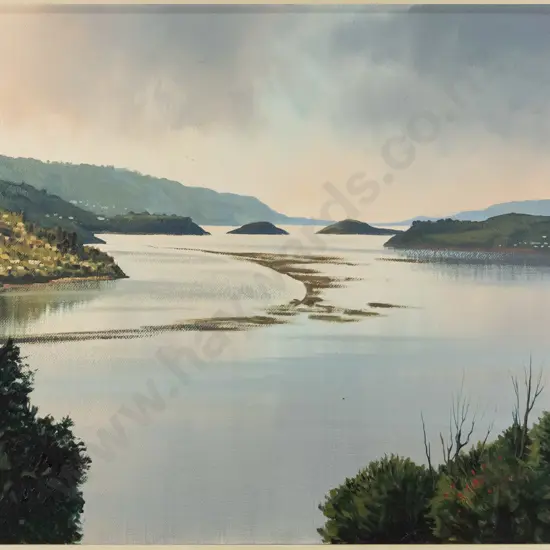 Graham Brinsley '91 - framed oil on board - Otago Harbour H-440 W-580