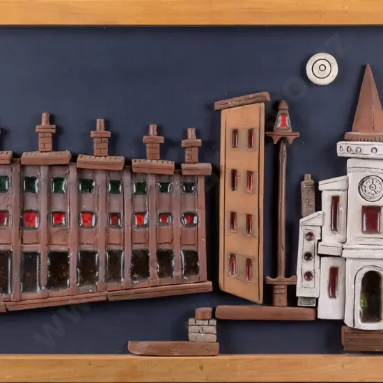 Harold Tyrie - framed pottery "Coronation Street" H-320 W-490